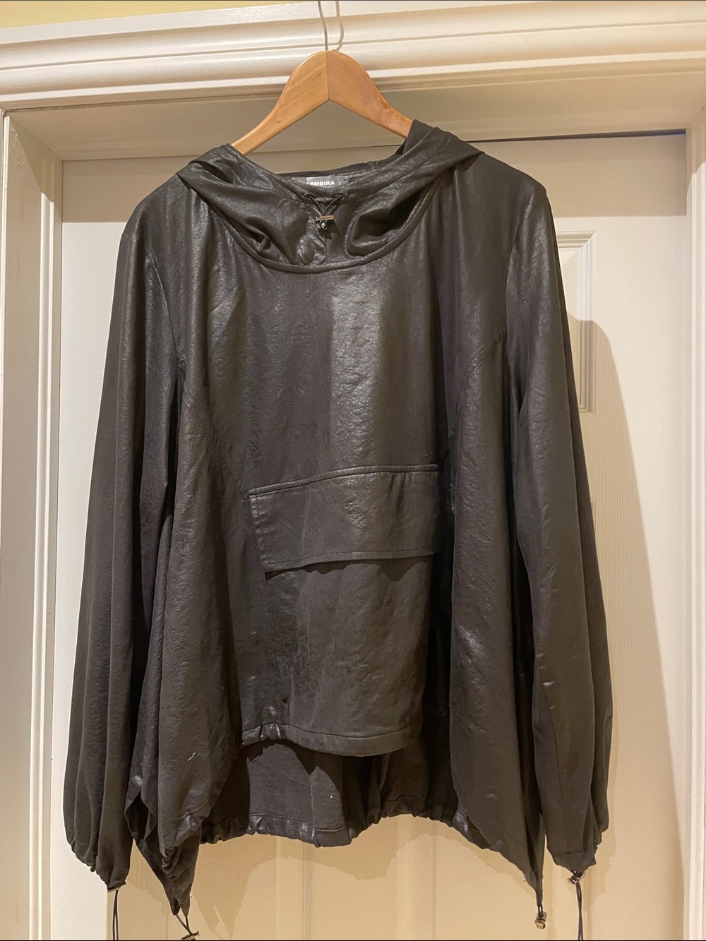 Alembika Hoodie Tunic Black Satin Faux Leather Oversized Lagenlook Avant- Garde